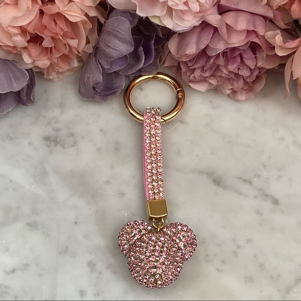Chic Pink Crystal & Leather Mickey Mouse Keychain - Picture 4 of 14